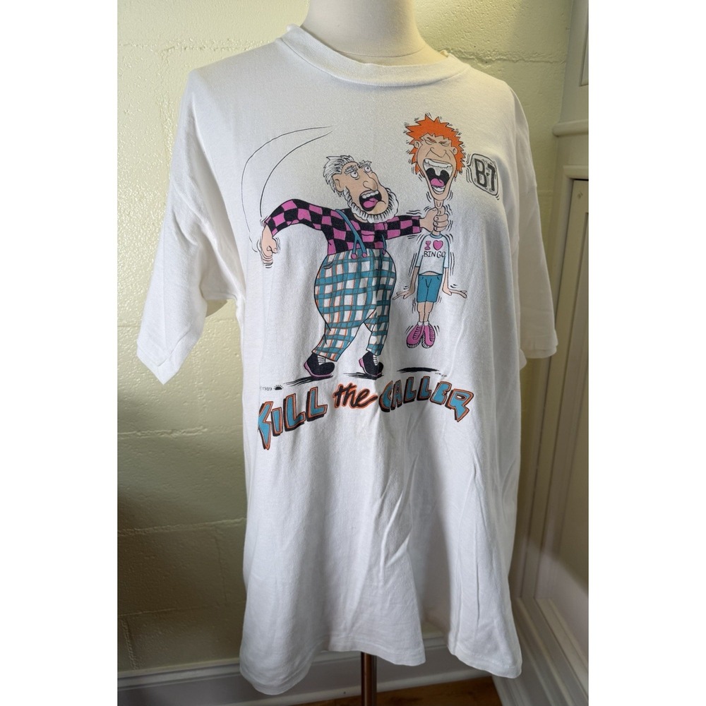 Vintage 1989 Kill The Caller Bingo T Shirt USA Single Stitch Graphic Tee Adult L